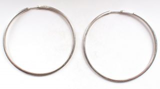 Vintage Fine 925 Sterling Silver Round Hoop Earrings Simple Large Big Retro 11g