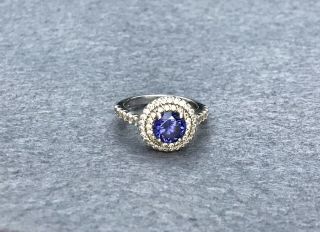 Lovely Vintage 925 Sterling Silver Blue Sapphire Cz Halo Filigree Ring Size 6