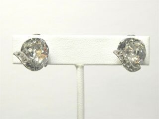 Vintage Signed Eisenberg Rhinestone Clip On Earrings Sparkly 1/2 Inch Size