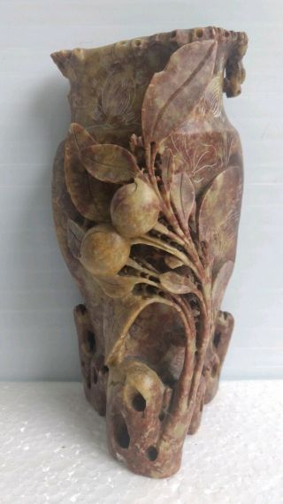 Vintage Chinese Soapstone Hand Carved Flower Bud Vase 6.  5 "