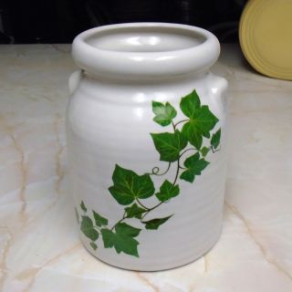 Vintage 1990s Harris Potteries Hand Painted Stoneware Kitchen Utensil Crock Ivy