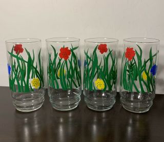 Vintage Primary Colored Libbey Set Of 4 Libbey Drinking Glasses
