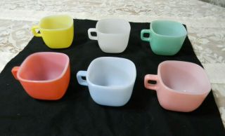 Vntg Glasbake Lipton Square Mugs / Soup Cup Bowls Pastel Retro Complete Set Of 6