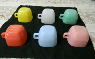 Vntg Glasbake Lipton Square Mugs / Soup Cup Bowls Pastel Retro Complete Set of 6 2