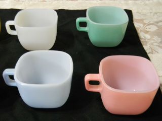 Vntg Glasbake Lipton Square Mugs / Soup Cup Bowls Pastel Retro Complete Set of 6 5