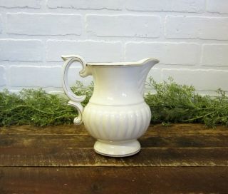 Vintage Hand Painted Gold White Porcelain 7 " Pitcher Japan Ironstone Type