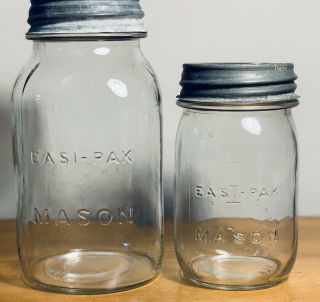 Rare Vintage Easi - Pak Mason Clear Quart & Pint Jars W/new Old Stock Mason Lids 3