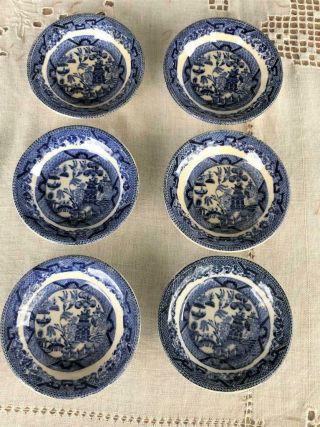 Rare 6 Blue Willow Vtg Butter Pats Semi Vitreous Buffalo Pottery 1908 - 09