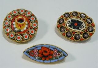 Vintage Micro Mosaic Italian Pins Set Of 3