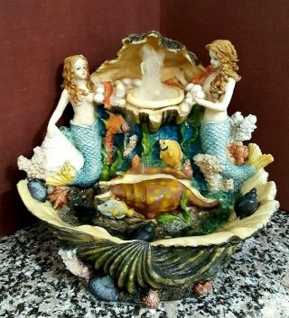 Vtg Indoor Water Fountain Miniature Mermaids Shells Design Kitsch Rare