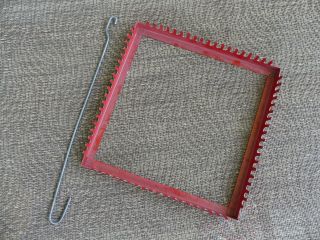 Vintage Red Metal Loom Weaving Frame Pot Holder Maker With Hook
