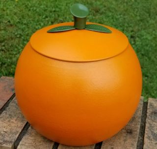 Vintage Mid Century Modern Orange Ice Bucket - Aluminum - Retro Bar - Ware