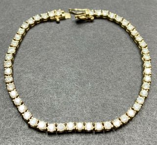 Vintage Bracelet 7.  5” Long Gold Tone Faceted Clear Rhinestones