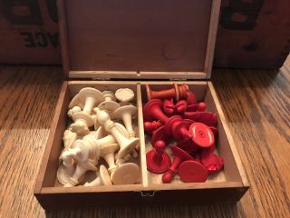 Vintage Bone Chess Set In Wooden Box
