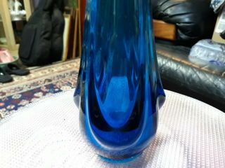Vintage VIKING Mid Century Art Deco Blue Swung Glass Bud Vase Genie Bottle 3