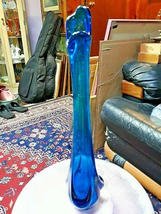 Vintage VIKING Mid Century Art Deco Blue Swung Glass Bud Vase Genie Bottle 4