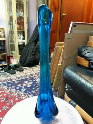 Vintage VIKING Mid Century Art Deco Blue Swung Glass Bud Vase Genie Bottle 6