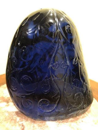 Vintage Blue Vaseline glass OWL Bird uranium canary Cobalt screech art 5x4x3” 3