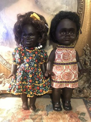 Vintage Large Black Rubber Dolls Sleeping Eyes 14 " 35cm