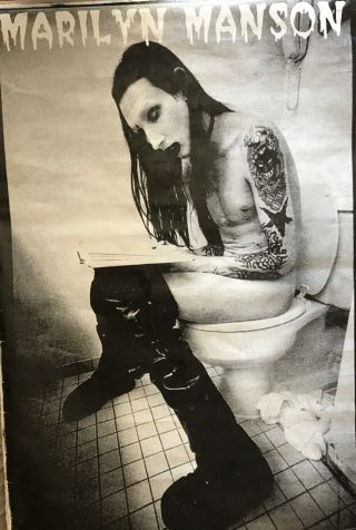 Marilyn Manson Large 40”x60” 1994 Uk Poster True Vintage On Toilet Portrait Goth