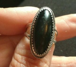 Vintage Sterling Silver T Black Onyx Ring Size 5
