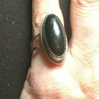 Vintage Sterling Silver T Black Onyx Ring Size 5 2