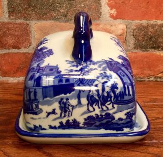 Ironstone Blue Willow Vintage Porcelain Covered Cheese Plate,  Limited Quantity 3