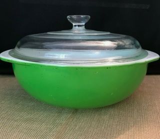 Vintage Pyrex Bright Kelly Green 2 Qt.  Round Casserole Dish 024 W/ Glass Lid