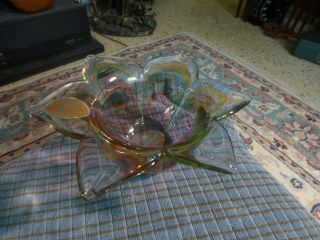 Vintage Hand Blown Murano Style Art Glass Flower Lilly Bowl Italy Vg