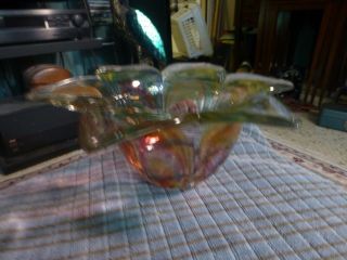Vintage Hand Blown Murano Style Art Glass Flower Lilly Bowl Italy VG 2