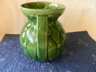 Vintage Shawnee Pottery Green Two Handled Vase 827 Quilted Daisy Design 3
