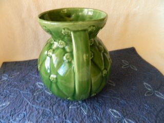 Vintage Shawnee Pottery Green Two Handled Vase 827 Quilted Daisy Design 4