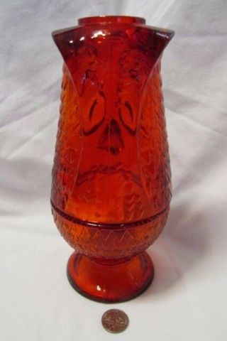 Vintage Ruby Red Art Glass Owl Fairy Candle Lamp Viking 2 pc. 3