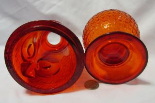 Vintage Ruby Red Art Glass Owl Fairy Candle Lamp Viking 2 pc. 5