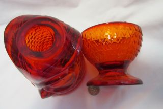 Vintage Ruby Red Art Glass Owl Fairy Candle Lamp Viking 2 pc. 6