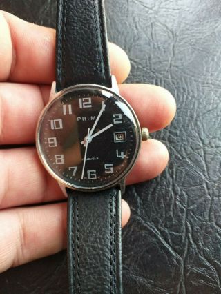 Vintage Watch Prim 17 Jewels Black Dial