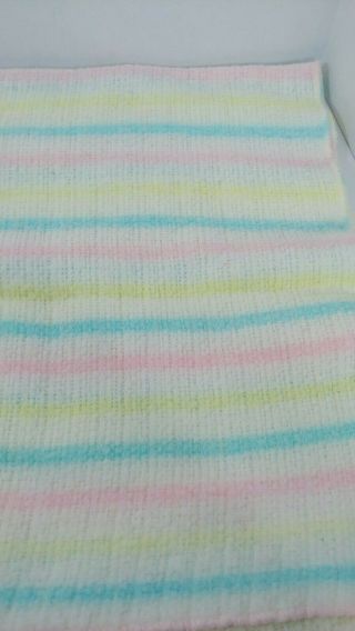 Vintage Baby blanket acrylic open weave white pastel stripes pink blue yellow 2