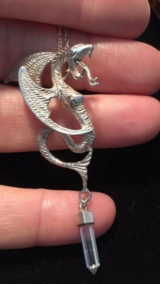 Vintage Jewellery Lovely Sterling Silver & rock crystal dragon serpent pendant 6