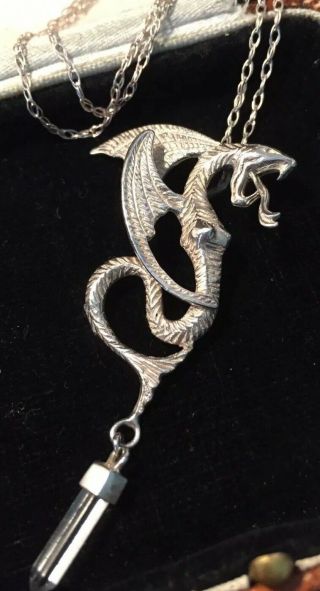 Vintage Jewellery Lovely Sterling Silver & rock crystal dragon serpent pendant 7
