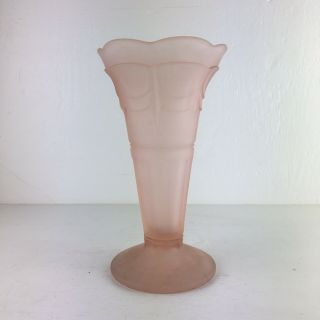 Vintage Art Deco Sowerby Frosted Pink Vase 2