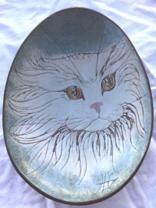 Vintage Chelsea Pottery Cat Bowl Wall White Cat Persian 22665 4
