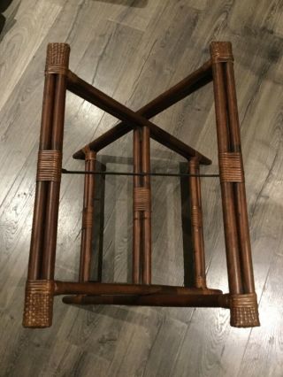 Vintage Bamboo Rattan Wood Folding Luggage Suitcase Rack Stand