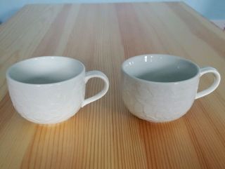 Set Of 2 Small Vintage Korean Light Celadon Floral Pattern Tea Cups