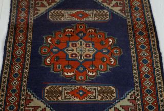 3.  34fx2.  4ft Small hand knotted tribal area rug navy blue vintage wool carpet 2