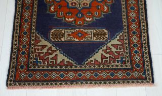 3.  34fx2.  4ft Small hand knotted tribal area rug navy blue vintage wool carpet 3