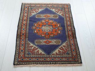 3.  34fx2.  4ft Small hand knotted tribal area rug navy blue vintage wool carpet 4