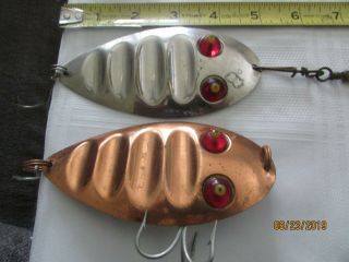 Vintage Paul Bunyans Giant Ruby Spoon Box 2 Lures Silver & Bronze 4 3/4 Inch