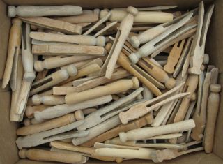 100 Vintage Wood Wooden Push On Style Clothespins Made In Usa