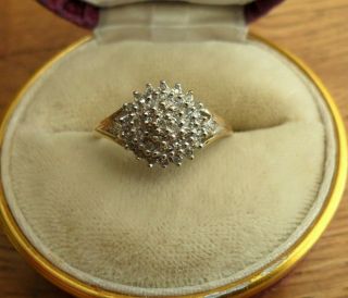 Vintage Jewellery 9ct Gold Diamond Cluster Ring Uk Hallmarks