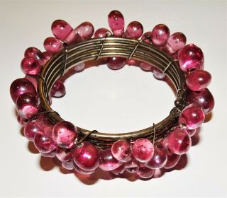 Vintage Napkin Rings Pink Glass Beads Flowers Set Of 8